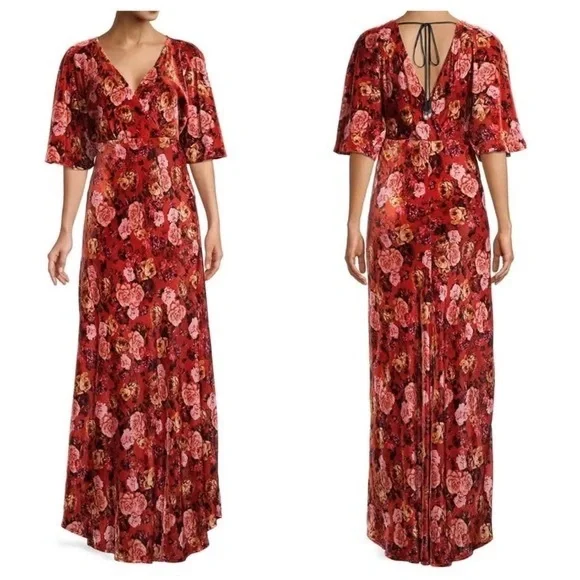 NEW Johnny Was Alanis Velvet Floral Maxi Dress (Sz XL) Red Rose Multi - Picture 4 of 15